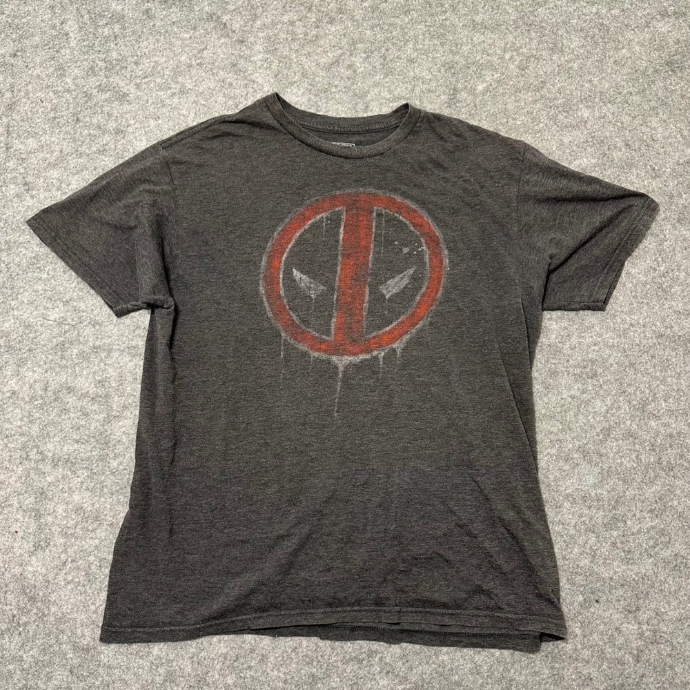 Marvel Deadpool Graphic T Shirt Mens XL Gray‎ Logo Short Sleeve Cotton Blend Tee